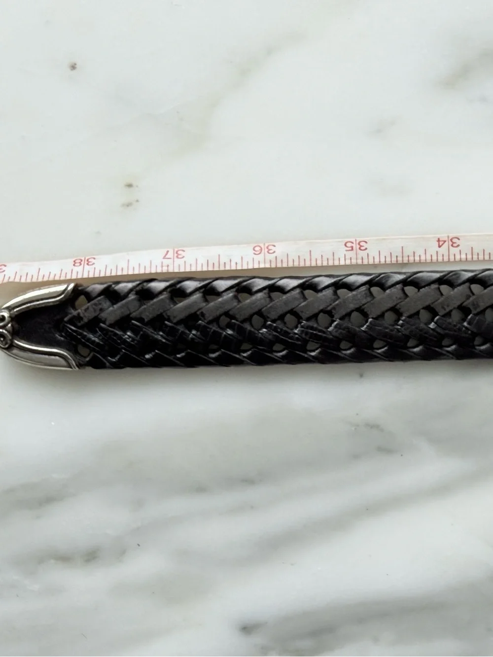 Vintage Fossil Black Leather Braided Belt w/ Silver Accents